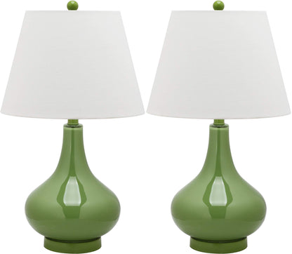Modern Yellow Glass Gourd Table Lamp Set of 2 Contemporary Bedroom Living Room Desk Lamps LED Bulbs Included