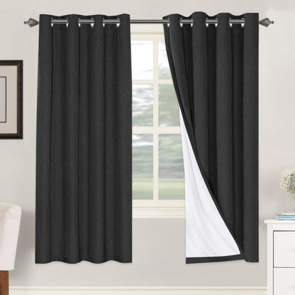 Linen Blackout Curtains Thick Textured Thermal Insulated Extra Wide Grommet Patio Door Drapes