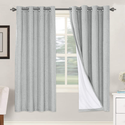 Linen Blackout Curtains Thick Textured Thermal Insulated Extra Wide Grommet Patio Door Drapes