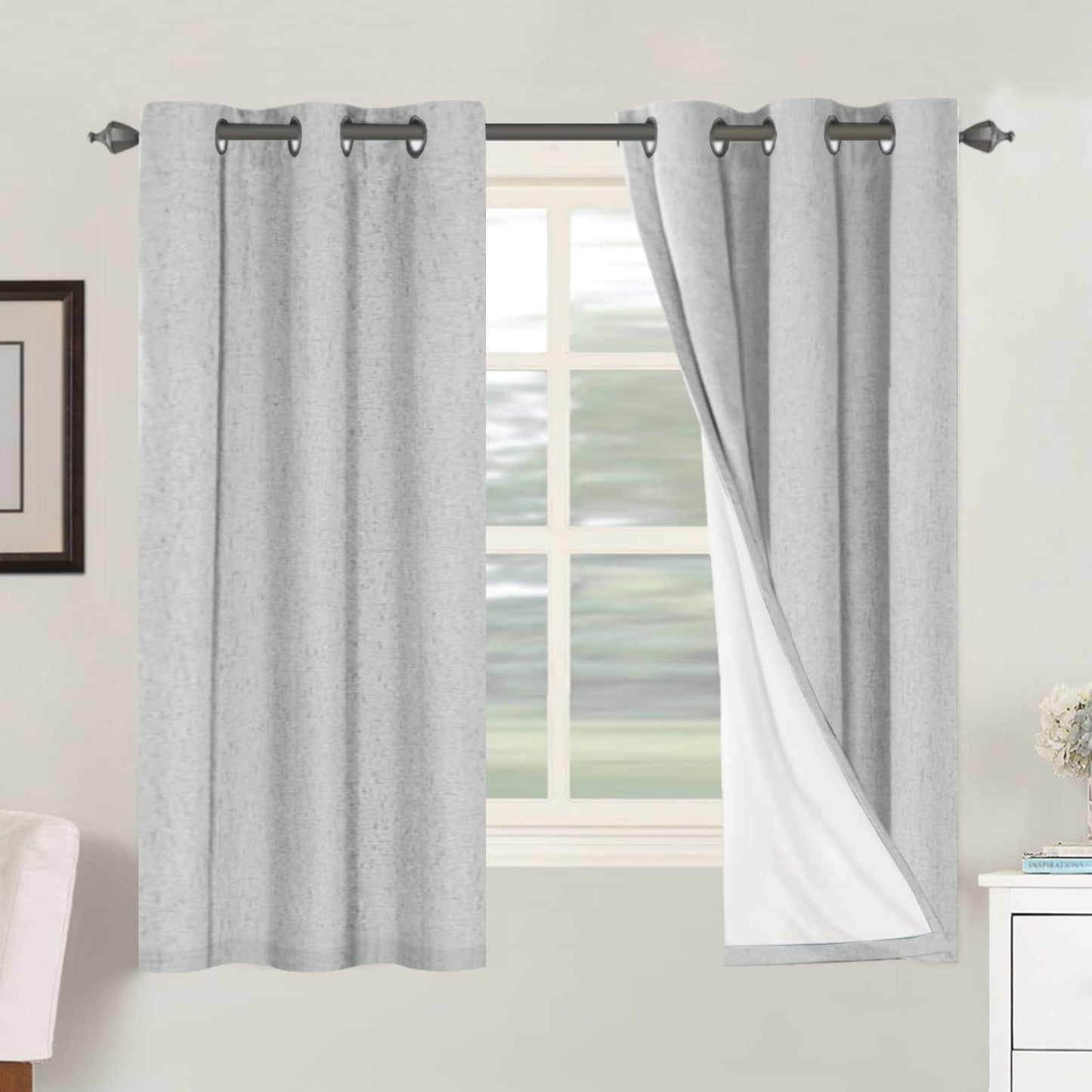 Linen Blackout Curtains Thick Textured Thermal Insulated Extra Wide Grommet Patio Door Drapes