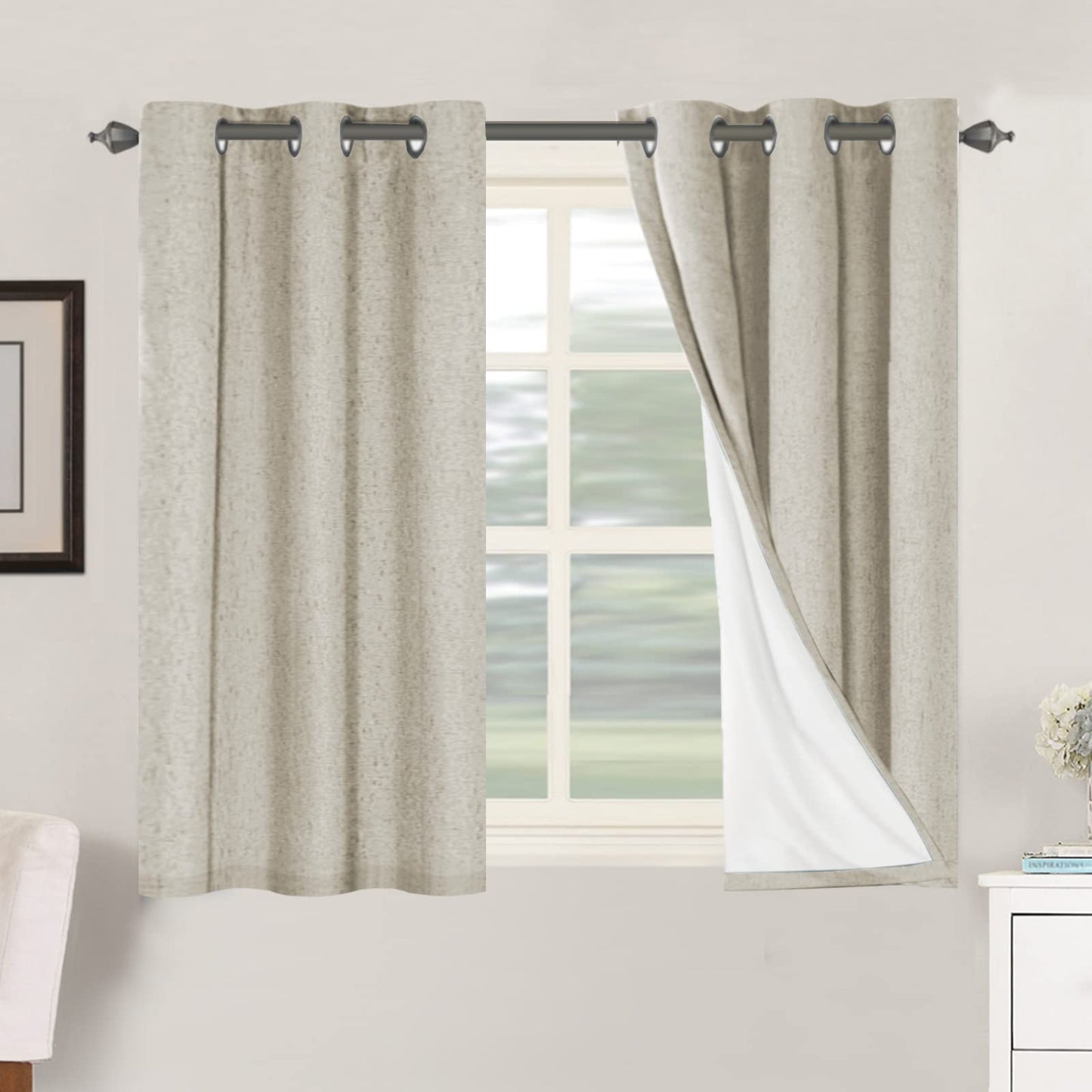 Linen Blackout Curtains Thick Textured Thermal Insulated Extra Wide Grommet Patio Door Drapes