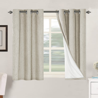 Linen Blackout Curtains Thick Textured Thermal Insulated Extra Wide Grommet Patio Door Drapes