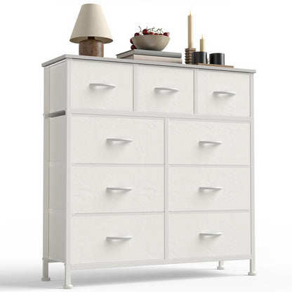 7-Drawer Fabric Dresser Storage Tower with Steel Frame and Wood Top