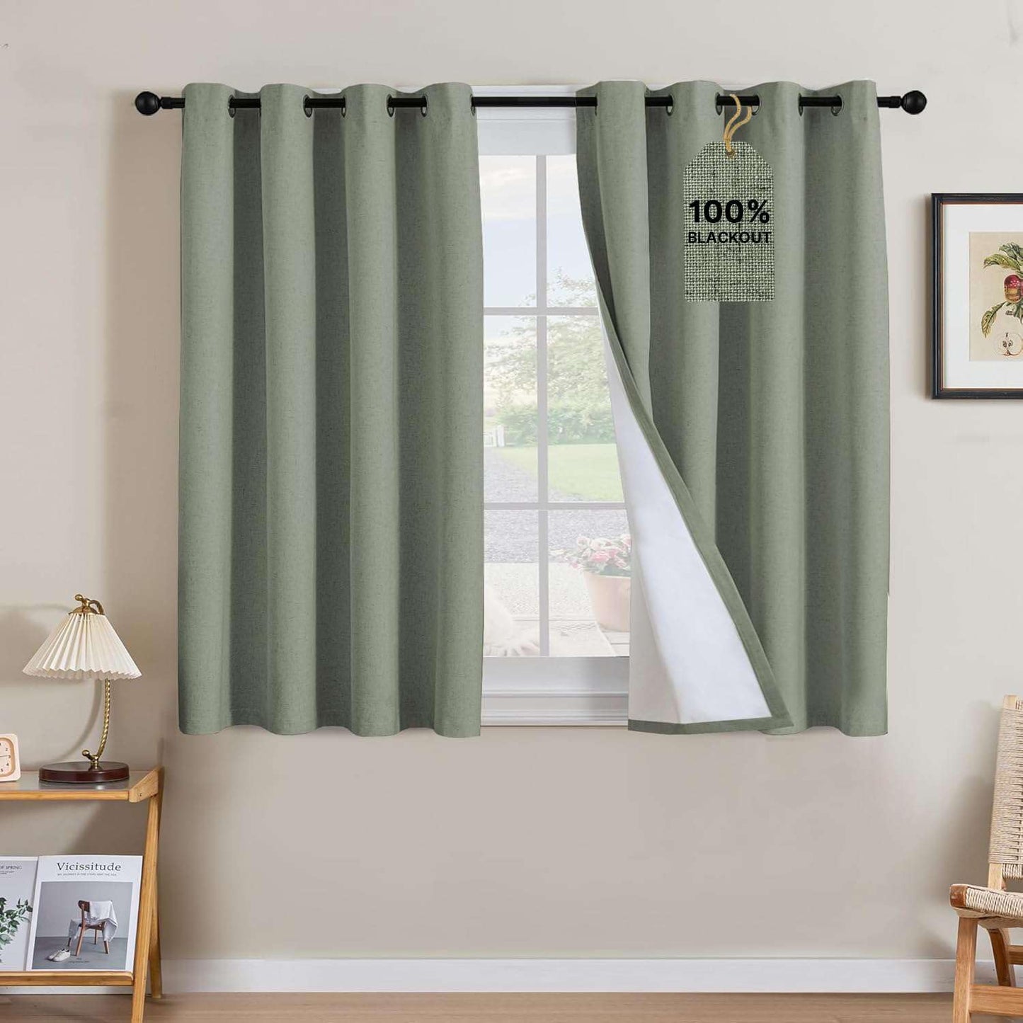 Linen Blackout Curtains Thick Textured Thermal Insulated Extra Wide Grommet Patio Door Drapes