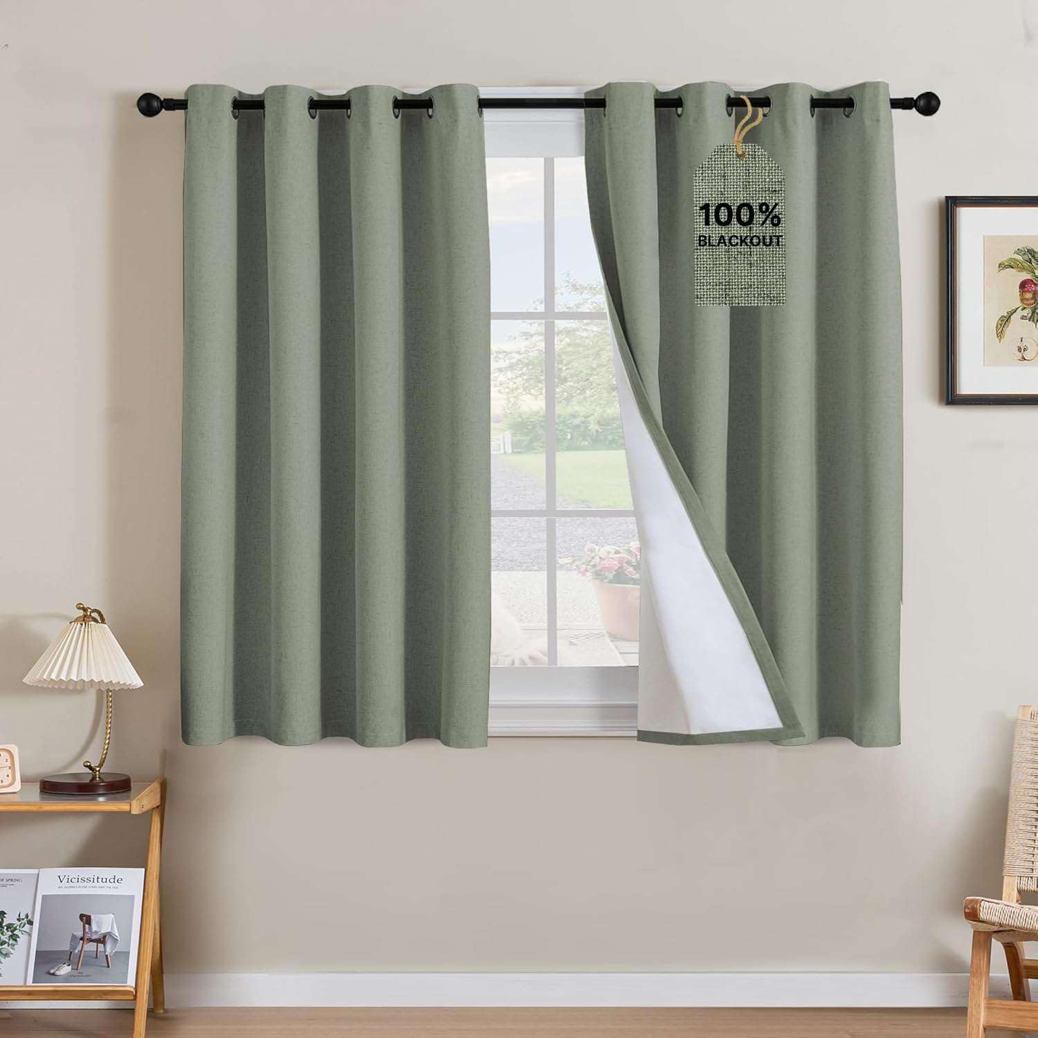 Linen Blackout Curtains Thick Textured Thermal Insulated Extra Wide Grommet Patio Door Drapes