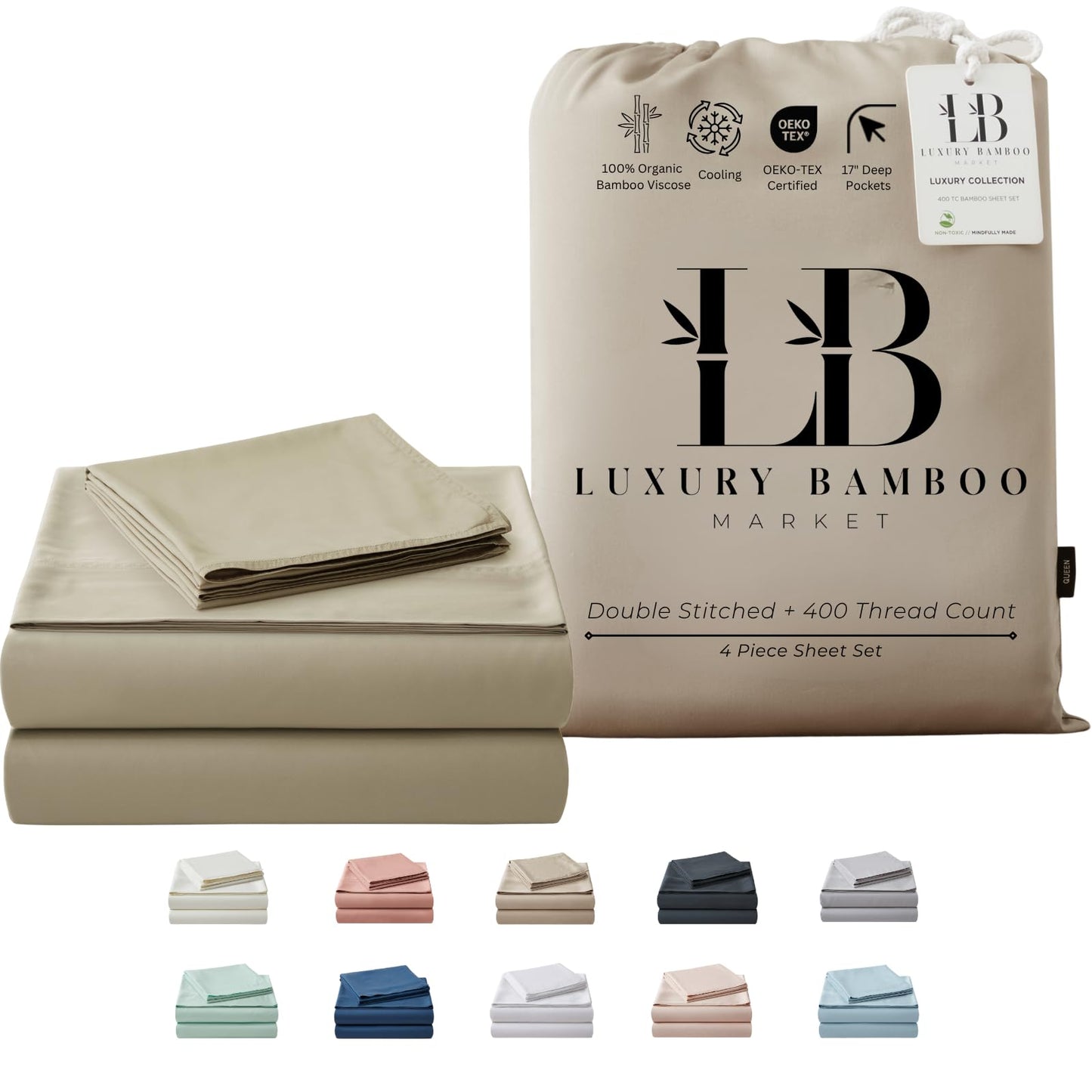 Luxury Bamboo Viscose Bed Sheet Set Ultra Soft Cooling Deep Pocket Sheets Full Size Organic Fabric