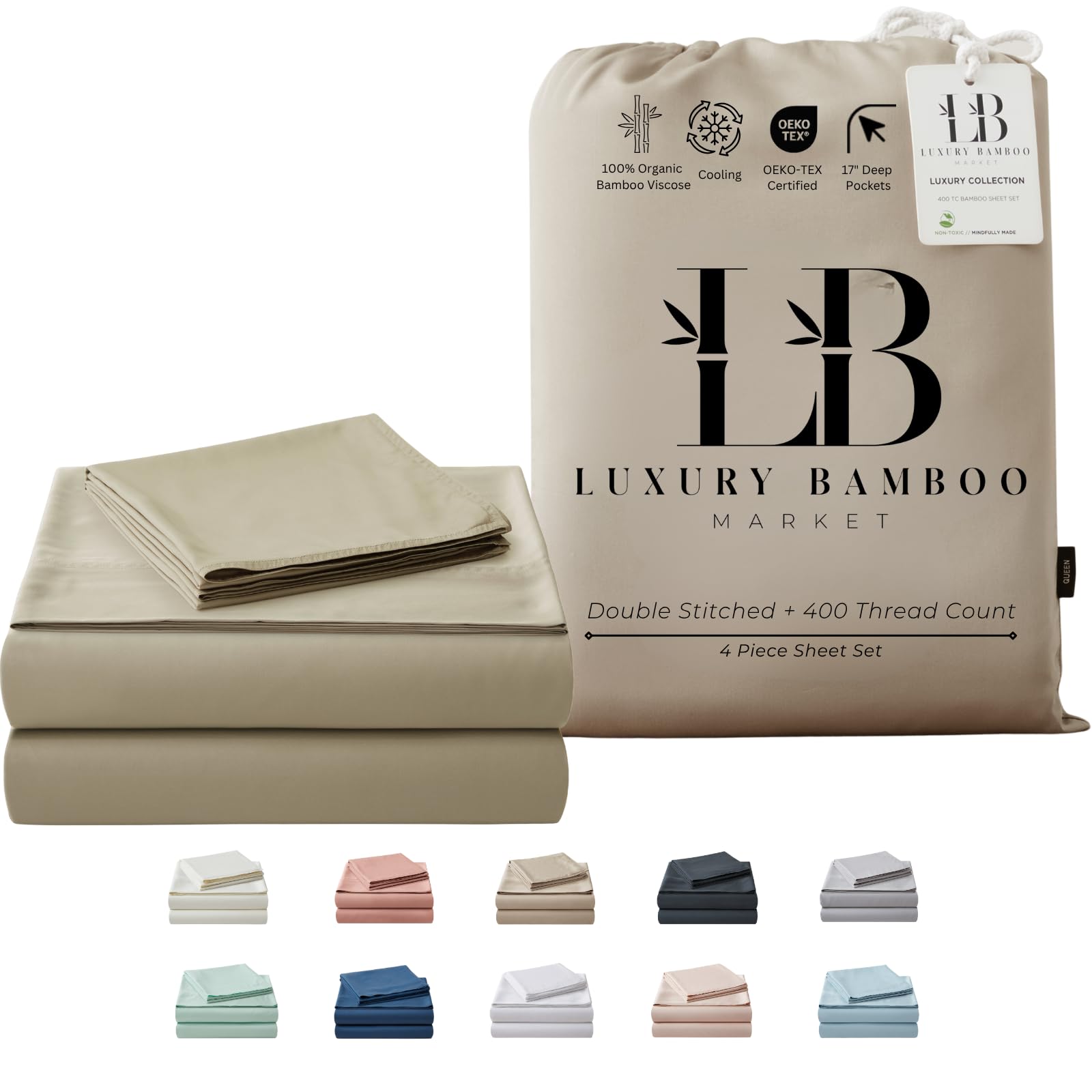 Luxury Bamboo Viscose Bed Sheet Set Ultra Soft Cooling Deep Pocket Sheets Full Size Organic Fabric