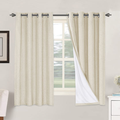 Linen Blackout Curtains Thick Textured Thermal Insulated Extra Wide Grommet Patio Door Drapes