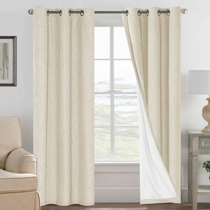 Linen Blackout Curtains Thick Textured Thermal Insulated Extra Wide Grommet Patio Door Drapes