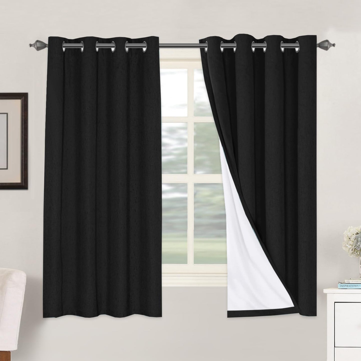 Linen Blackout Curtains Thick Textured Thermal Insulated Extra Wide Grommet Patio Door Drapes
