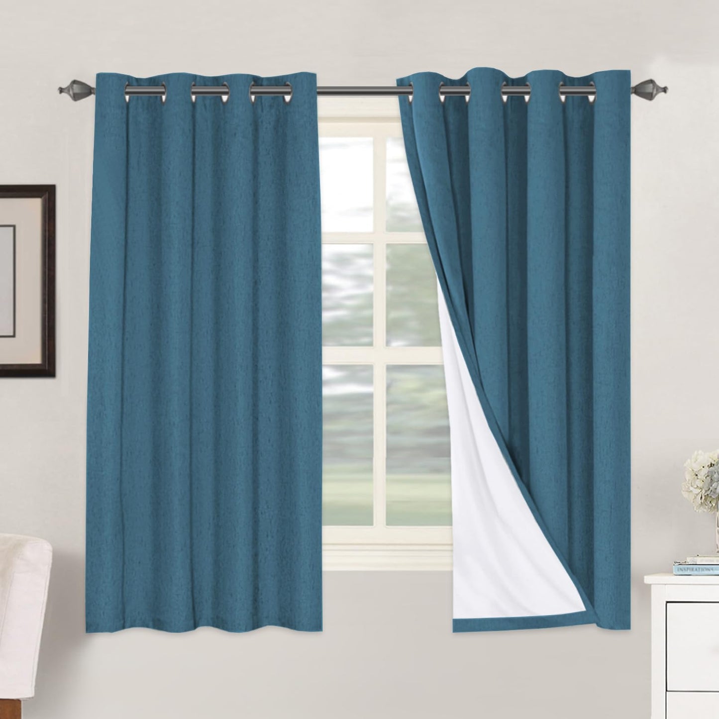 Linen Blackout Curtains Thick Textured Thermal Insulated Extra Wide Grommet Patio Door Drapes
