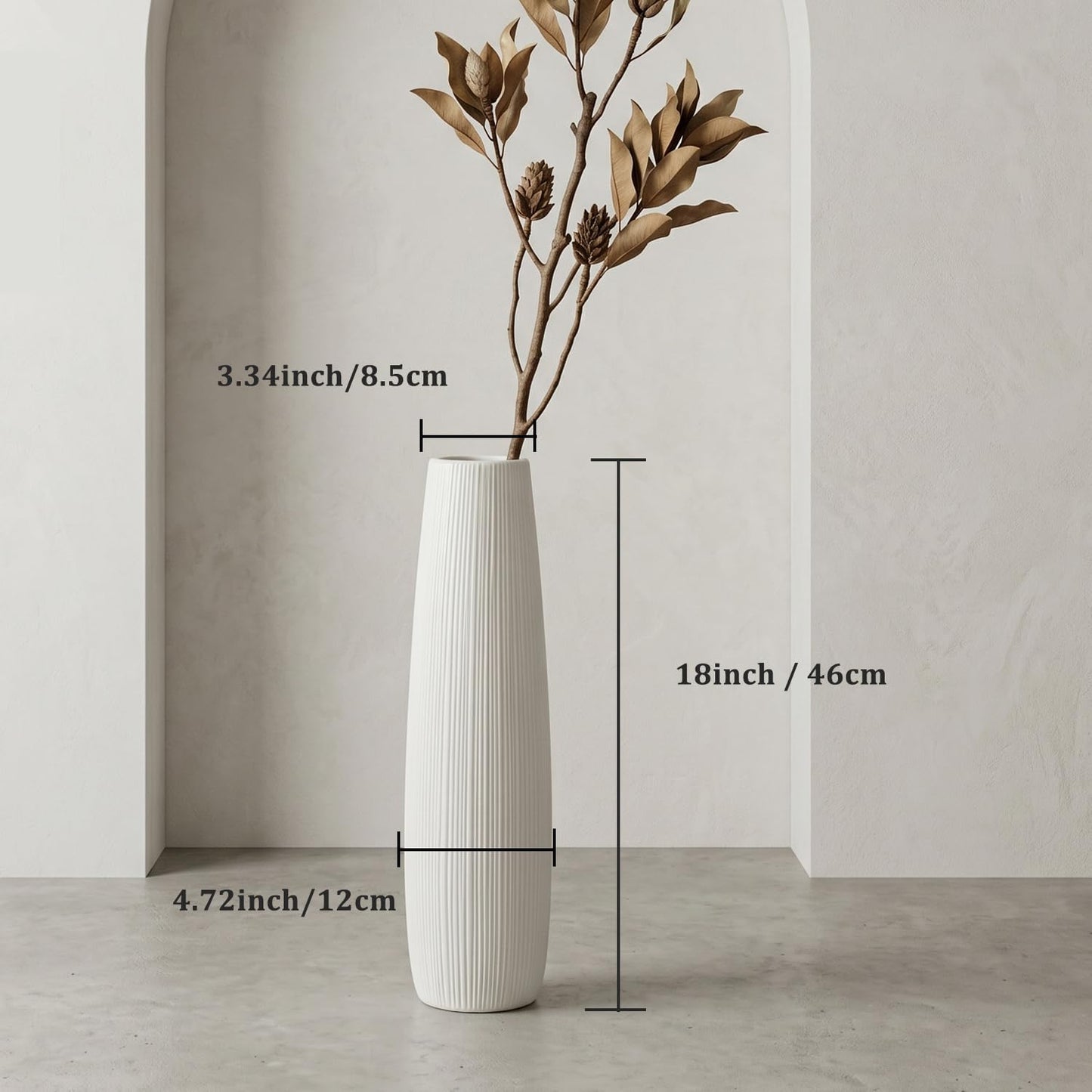Tall White Ceramic Floor Vase Glossy Modern Home Decor for Living Room and Bedroom