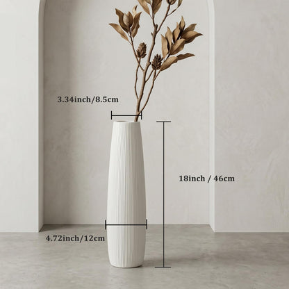 Tall White Ceramic Floor Vase Glossy Modern Home Decor for Living Room and Bedroom