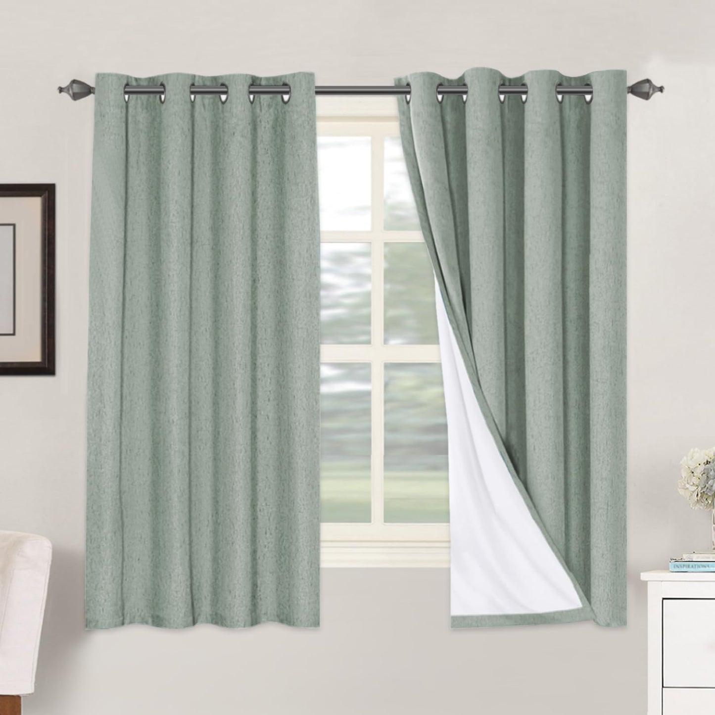 Linen Blackout Curtains Thick Textured Thermal Insulated Extra Wide Grommet Patio Door Drapes