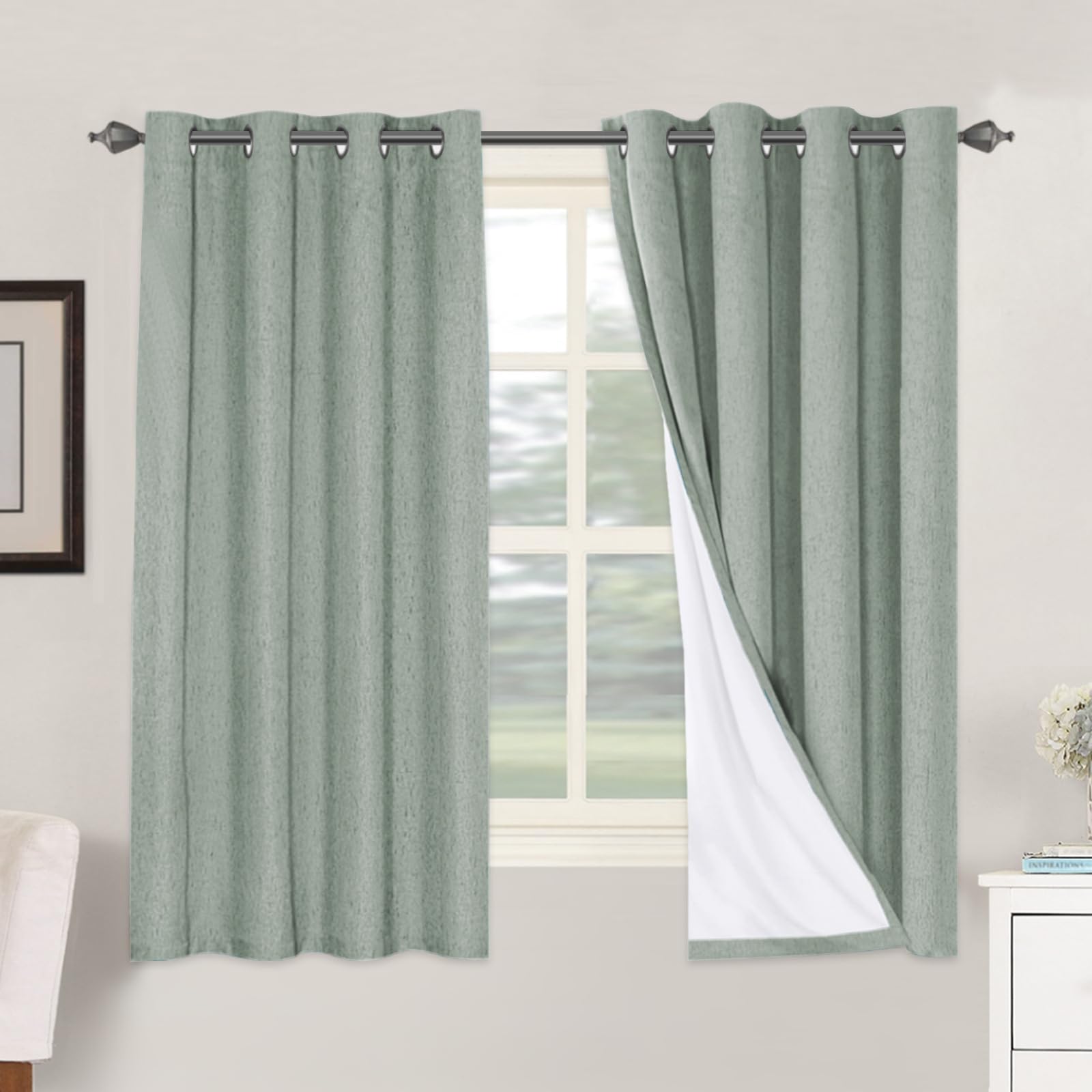 Linen Blackout Curtains Thick Textured Thermal Insulated Extra Wide Grommet Patio Door Drapes