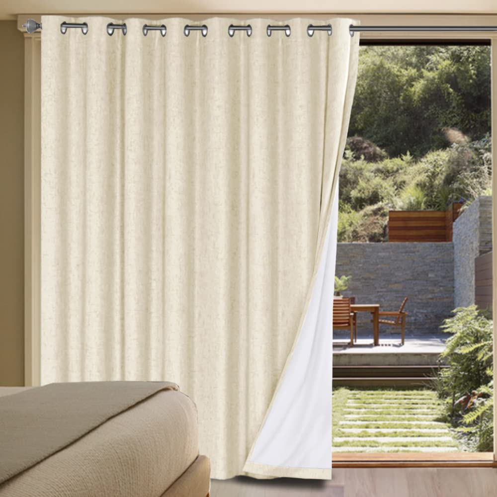 Linen Blackout Curtains Thick Textured Thermal Insulated Extra Wide Grommet Patio Door Drapes