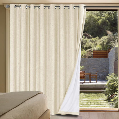 Linen Blackout Curtains Thick Textured Thermal Insulated Extra Wide Grommet Patio Door Drapes
