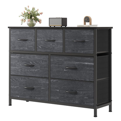 7-Drawer Fabric Dresser Storage Tower with Steel Frame and Wood Top