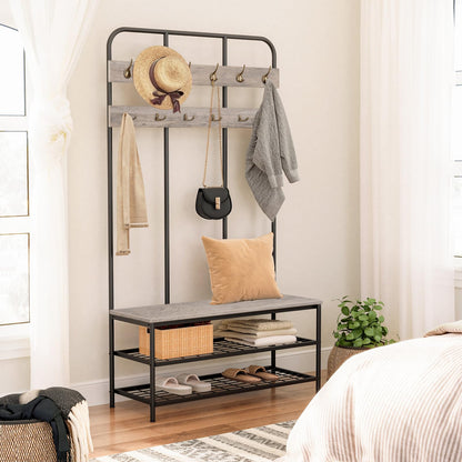 Hall Tree with Bench Coat Rack and Shoe Storage Entryway Organizer
