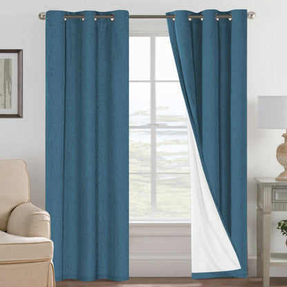 Linen Blackout Curtains Thick Textured Thermal Insulated Extra Wide Grommet Patio Door Drapes