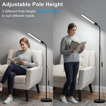 Adjustable Dual Head LED Floor Lamp Dimmable Bright Task Standing Light for Reading Office Living Room Bedroom