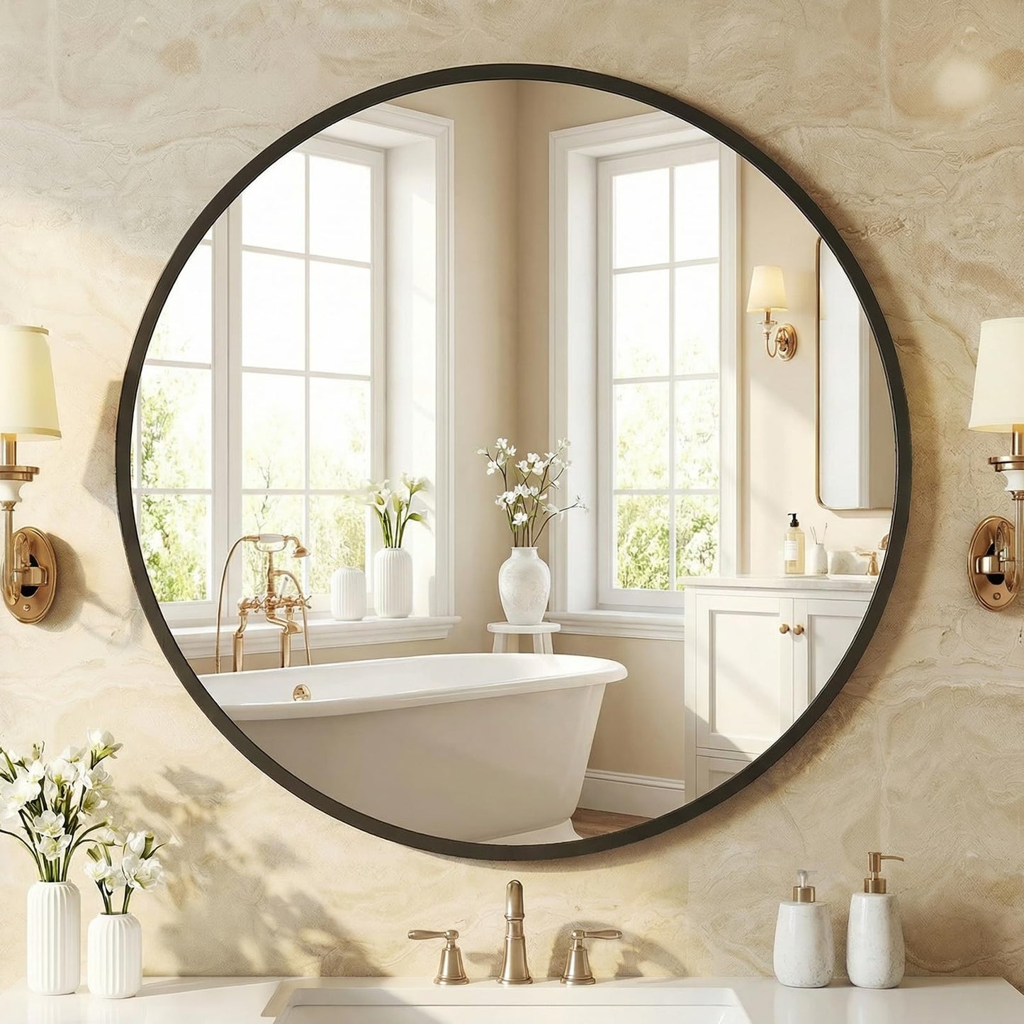 Matte Metal Framed Wall Mirror for Bathroom and Bedroom Vanity Decor