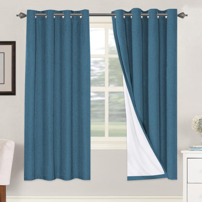 Linen Blackout Curtains Thick Textured Thermal Insulated Extra Wide Grommet Patio Door Drapes