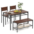 Dining Table Set for 4 with Bench, Metal Frame and Storage Rack, Modern Small Space Design
