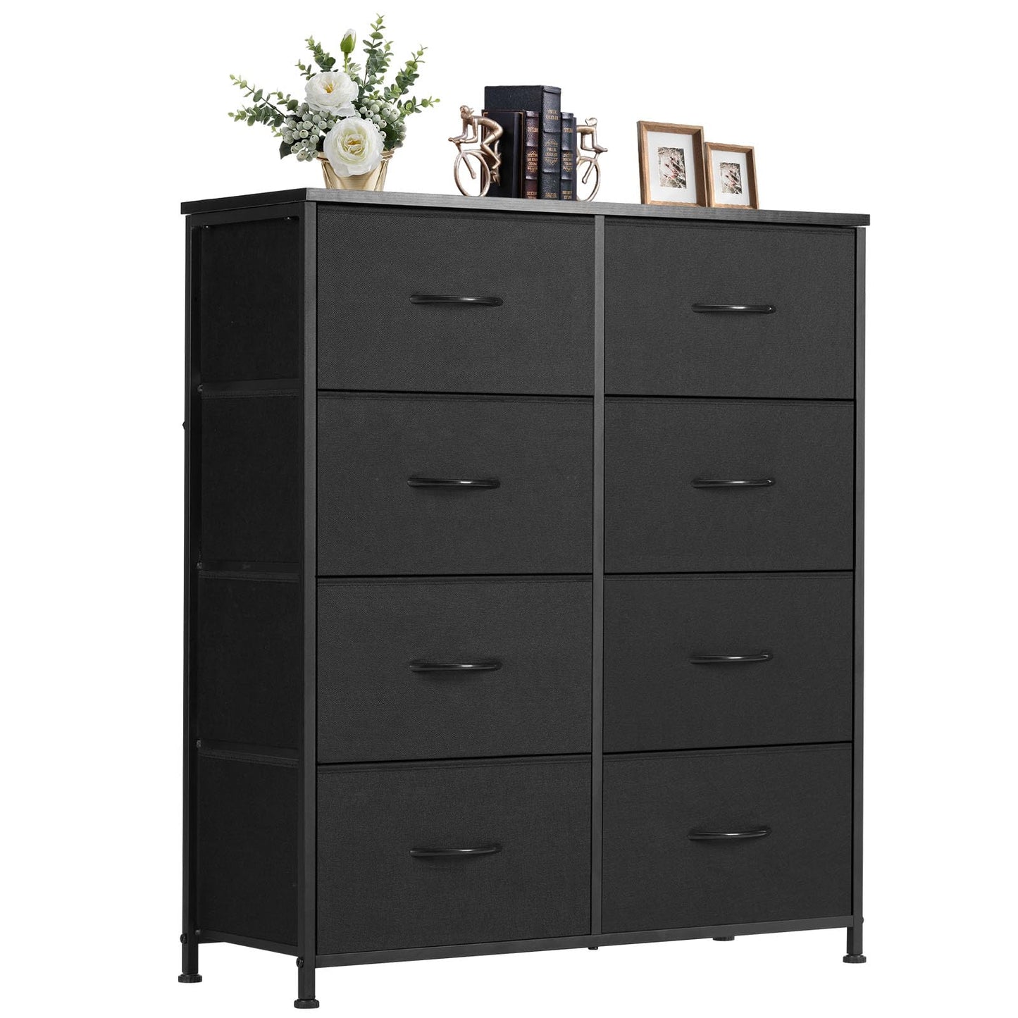 Fabric Dresser Storage Unit with Metal Frame and Wooden Top Chest Organizer