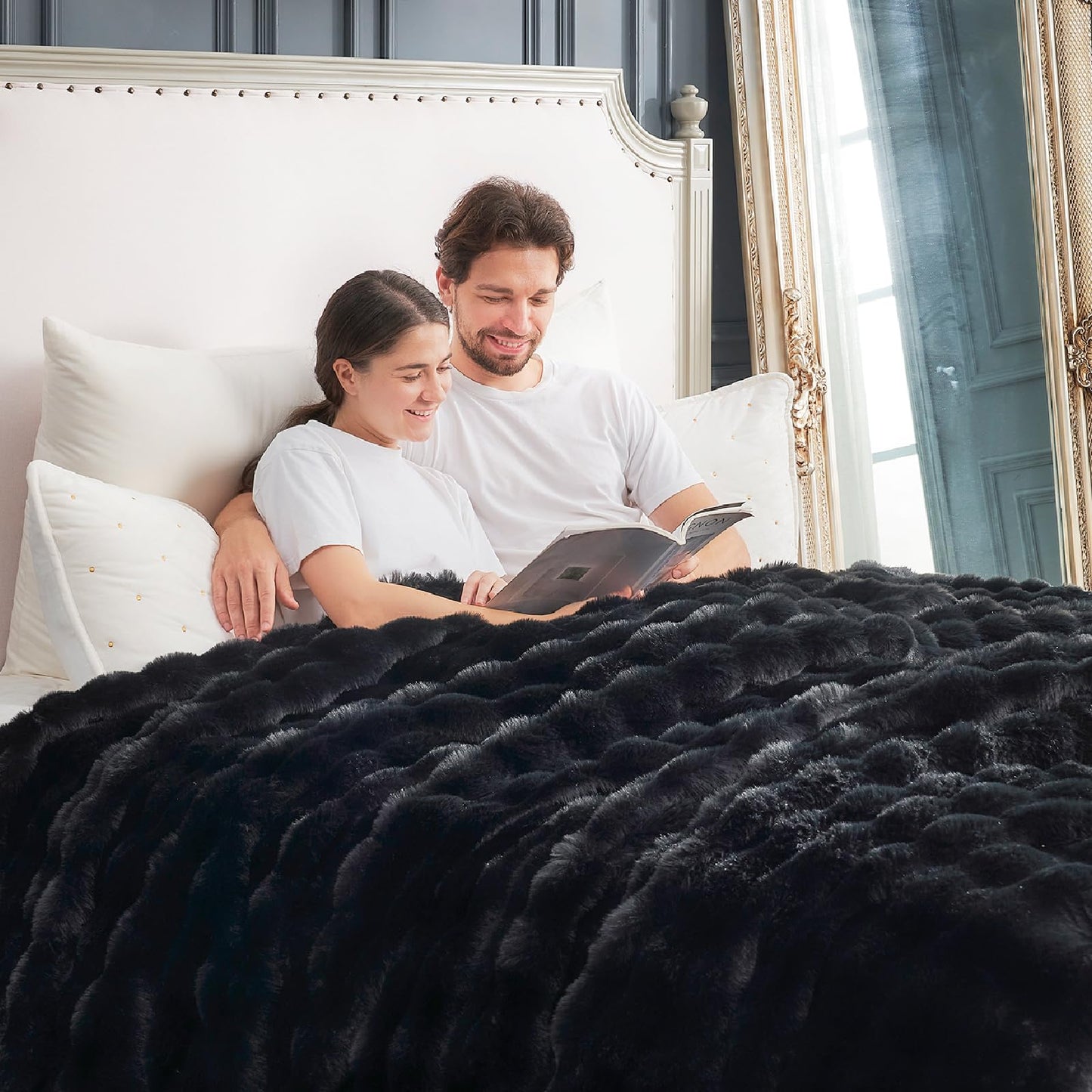 Faux Fur Throw Blanket Soft Plush Bubble Blanket for Couch Sofa Bedroom Living Room
