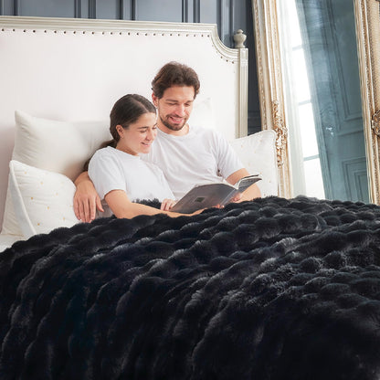Faux Fur Throw Blanket Soft Plush Bubble Blanket for Couch Sofa Bedroom Living Room