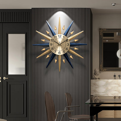 Mid-Century Starburst Metal Wall Clock with Crystal Accents Large Decorative Wall Clock for Home Office Living Room Kitchen