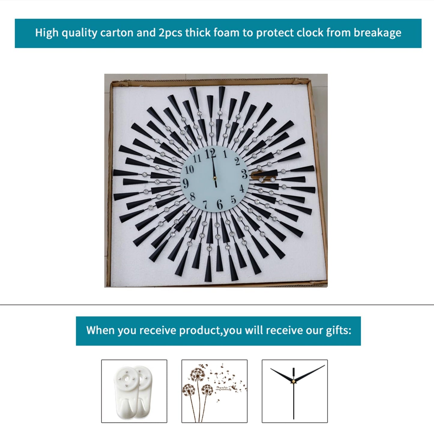 Large Round 3D Crystal Wall Clock with Silent Non-Ticking Design Battery Operated Home Decor for Living Room Bedroom Kitchen Office