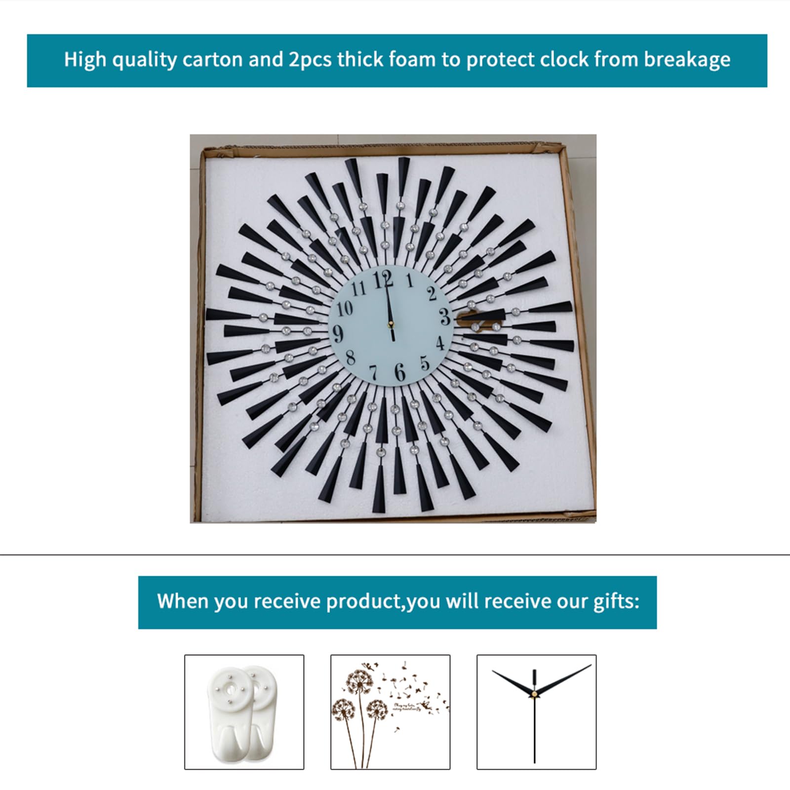 Large Round 3D Crystal Wall Clock with Silent Non-Ticking Design Battery Operated Home Decor for Living Room Bedroom Kitchen Office
