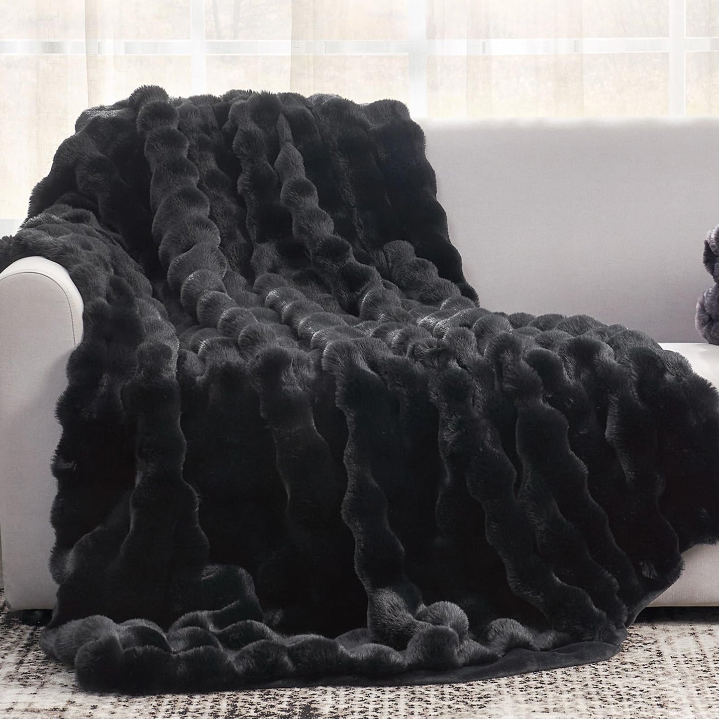Faux Fur Throw Blanket Soft Plush Bubble Blanket for Couch Sofa Bedroom Living Room
