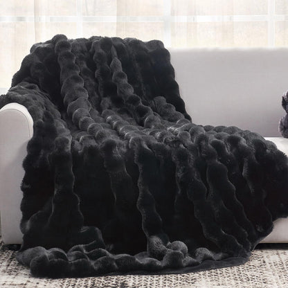 Faux Fur Throw Blanket Soft Plush Bubble Blanket for Couch Sofa Bedroom Living Room