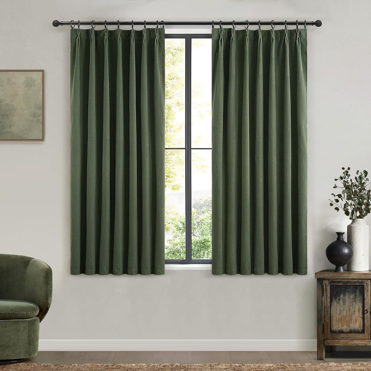 Linen Pinch Pleated Blackout Curtains 2 Panels Drapes for Living Room Bedroom