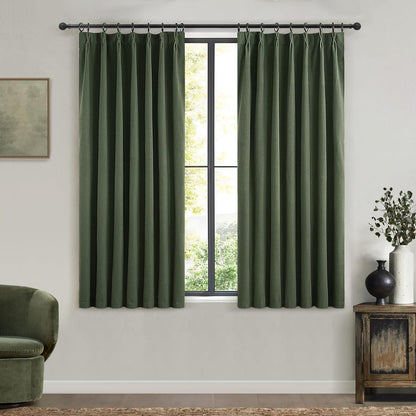 Linen Pinch Pleated Blackout Curtains 2 Panels Drapes for Living Room Bedroom