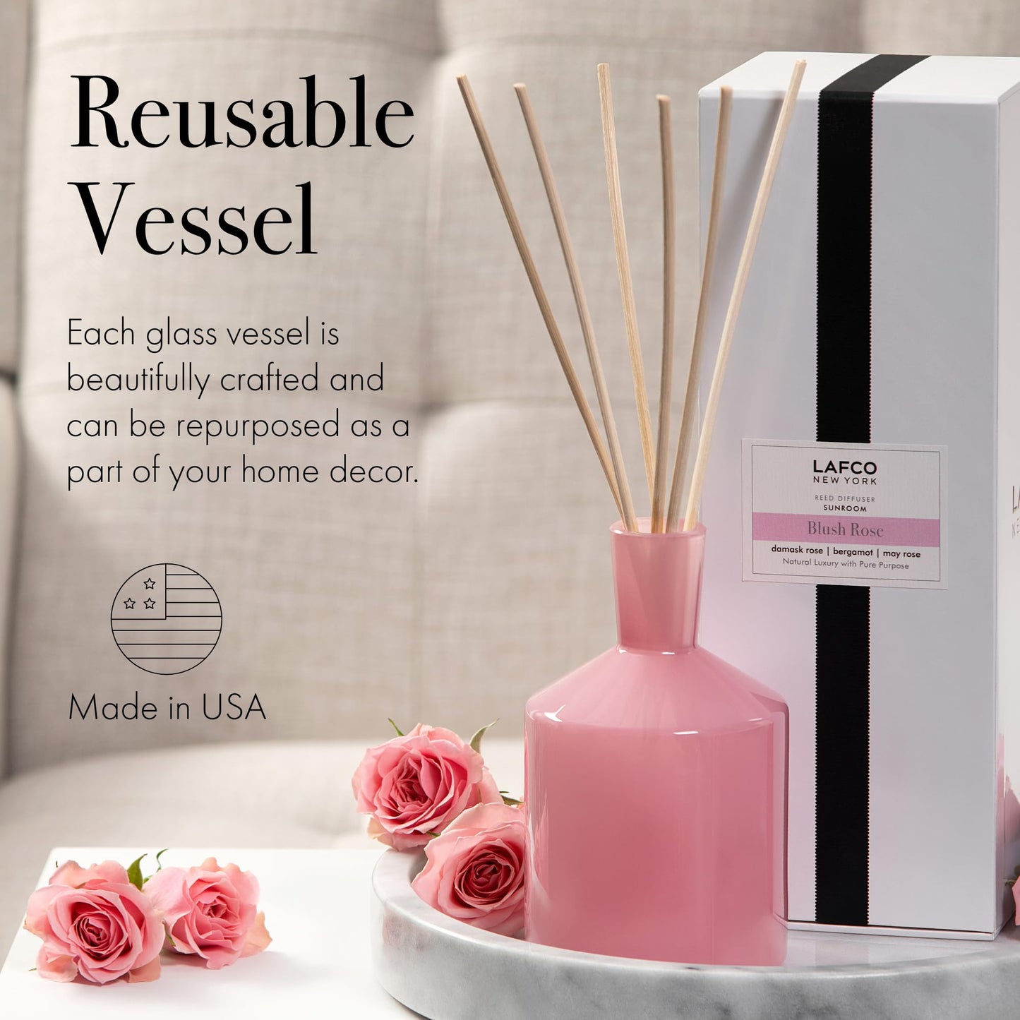 Luxury Reed Diffuser with Natural Wood Reeds Reusable Glass Vessel Long Lasting Home Fragrance Made in USA