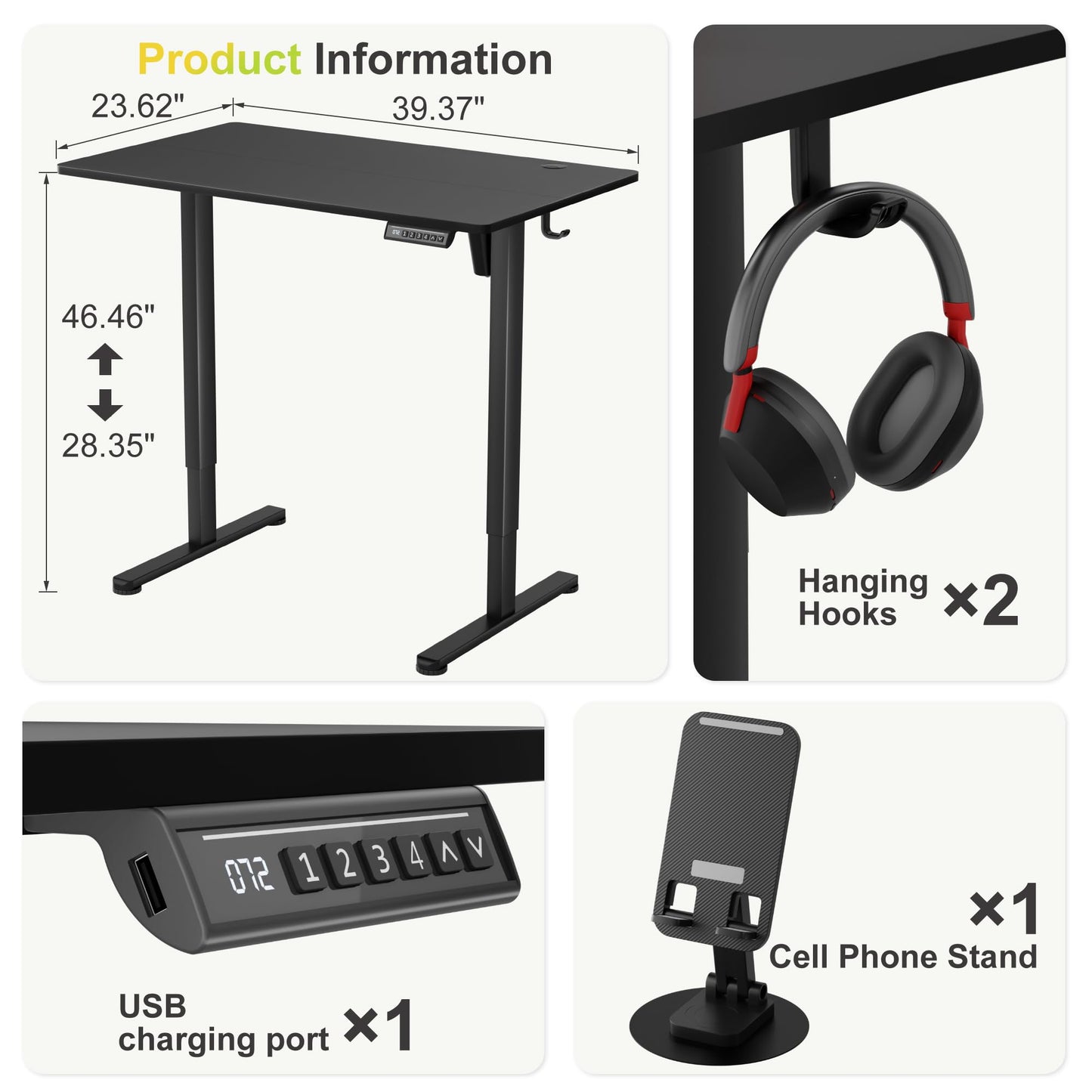 Electric Height Adjustable Standing Desk with Memory Settings Home Office Work Desk