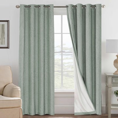 Linen Blackout Curtains Thick Textured Thermal Insulated Extra Wide Grommet Patio Door Drapes