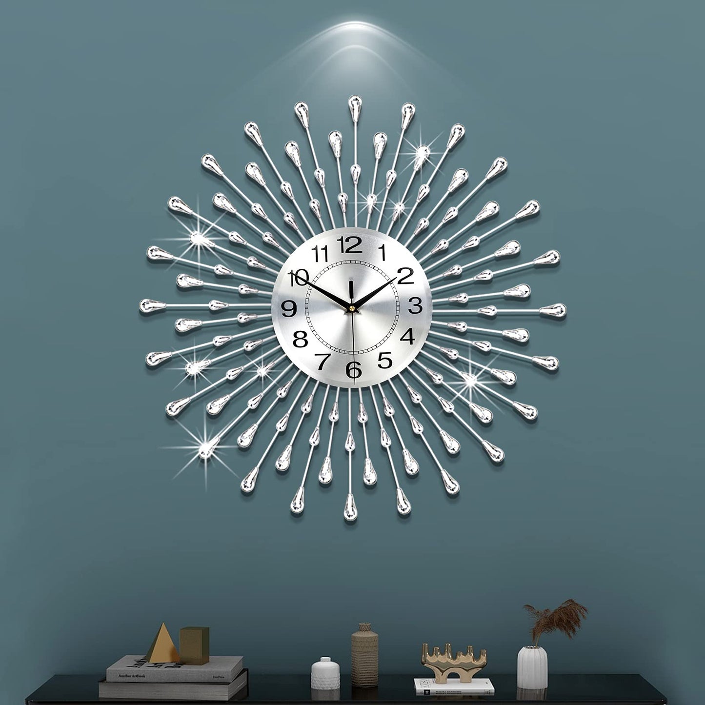 Large Round 3D Crystal Wall Clock with Silent Non-Ticking Design Battery Operated Home Decor for Living Room Bedroom Kitchen Office