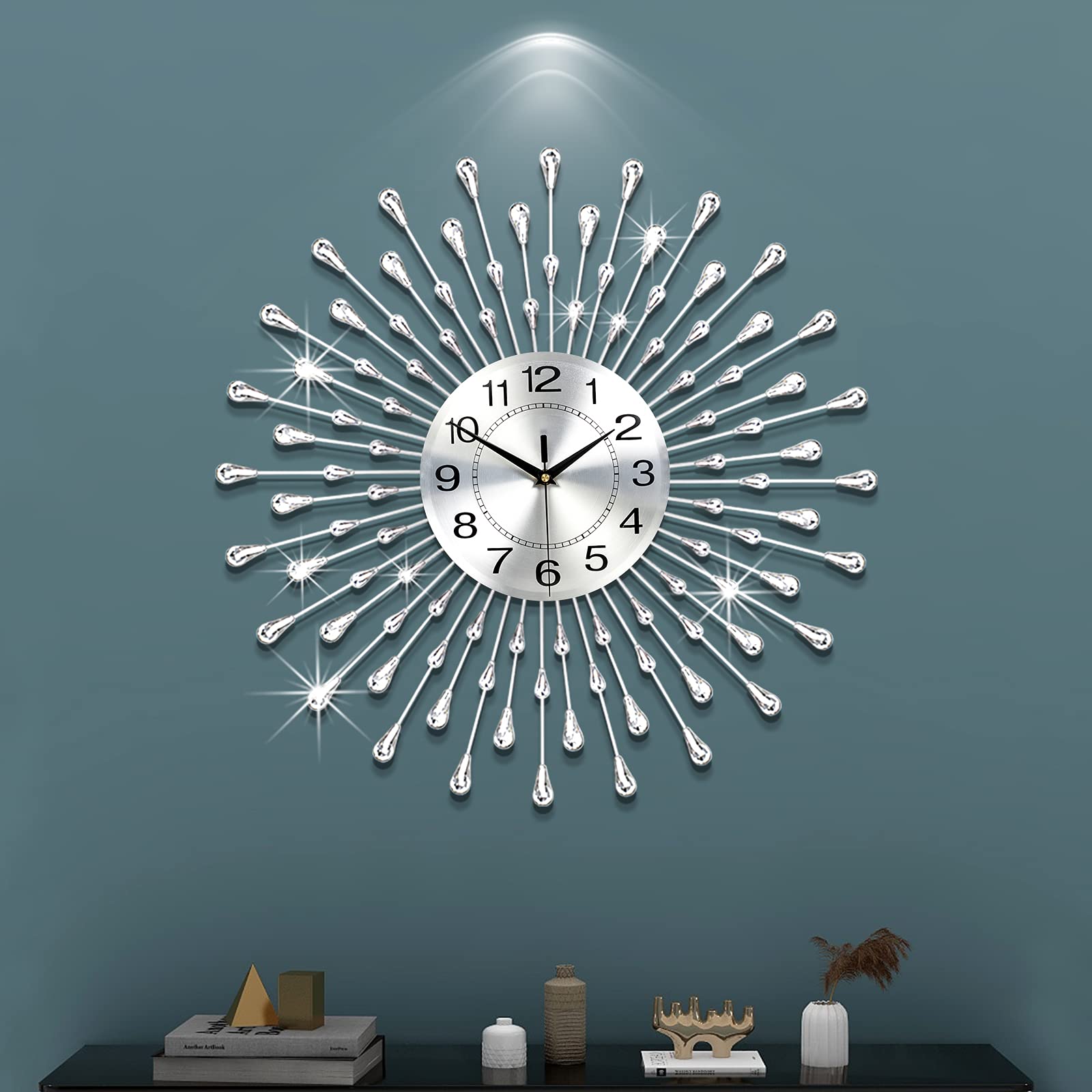 Large Round 3D Crystal Wall Clock with Silent Non-Ticking Design Battery Operated Home Decor for Living Room Bedroom Kitchen Office