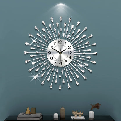 Large Round 3D Crystal Wall Clock with Silent Non-Ticking Design Battery Operated Home Decor for Living Room Bedroom Kitchen Office