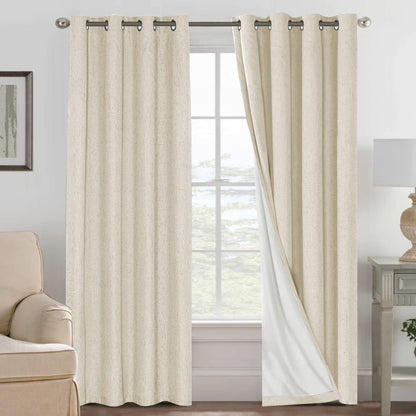 Linen Blackout Curtains Thick Textured Thermal Insulated Extra Wide Grommet Patio Door Drapes