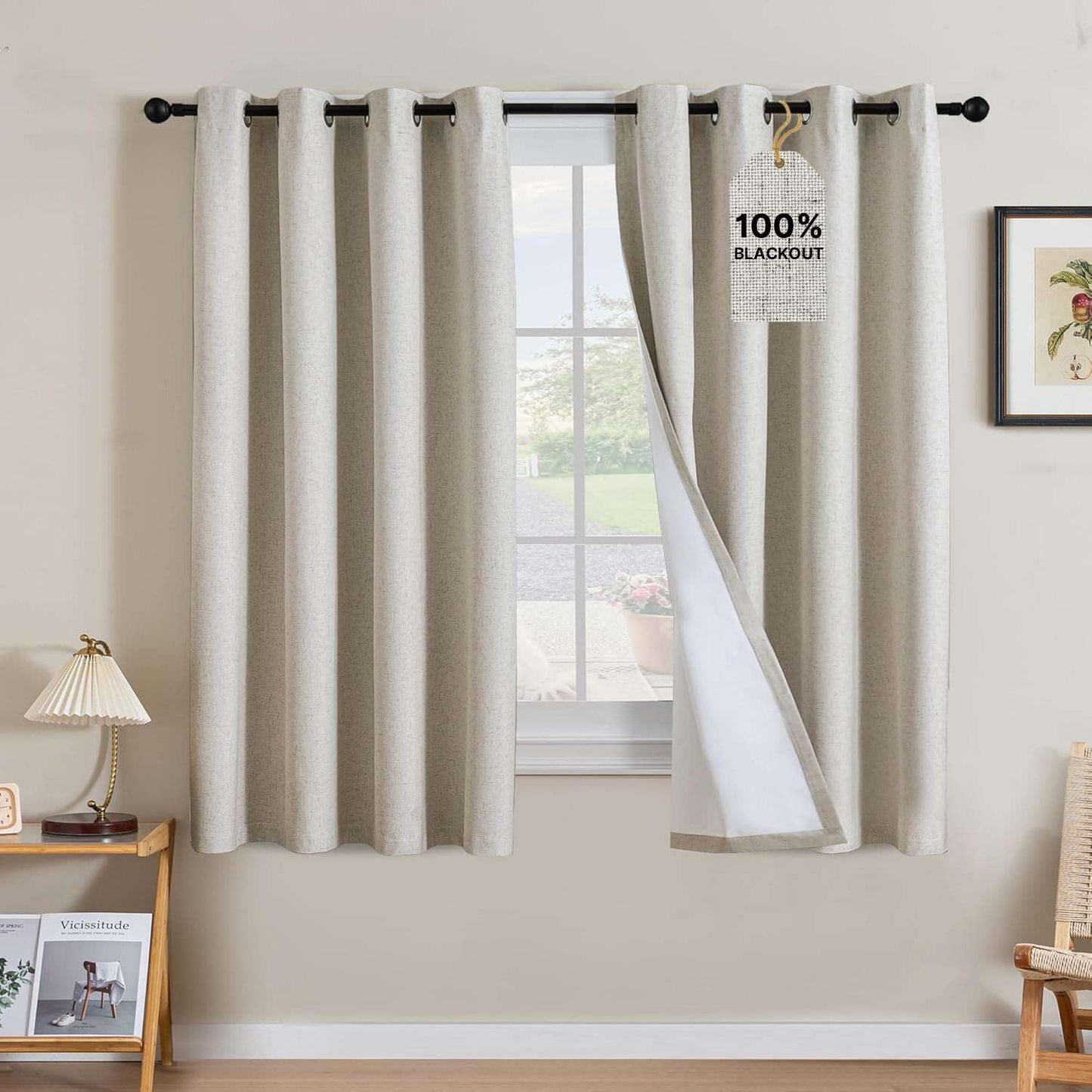 Linen Blackout Curtains Thick Textured Thermal Insulated Extra Wide Grommet Patio Door Drapes