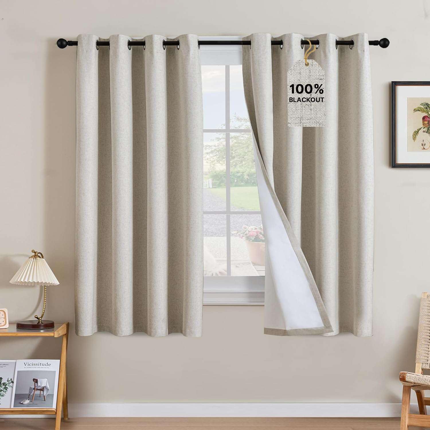Linen Blackout Curtains Thick Textured Thermal Insulated Extra Wide Grommet Patio Door Drapes