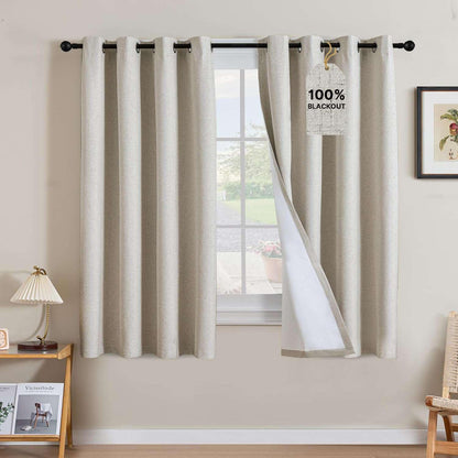 Linen Blackout Curtains Thick Textured Thermal Insulated Extra Wide Grommet Patio Door Drapes