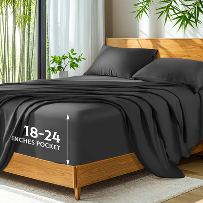 Bamboo Viscose Extra Deep Pocket Silky Bed Sheet Set Hotel Luxury Cooling Sheets