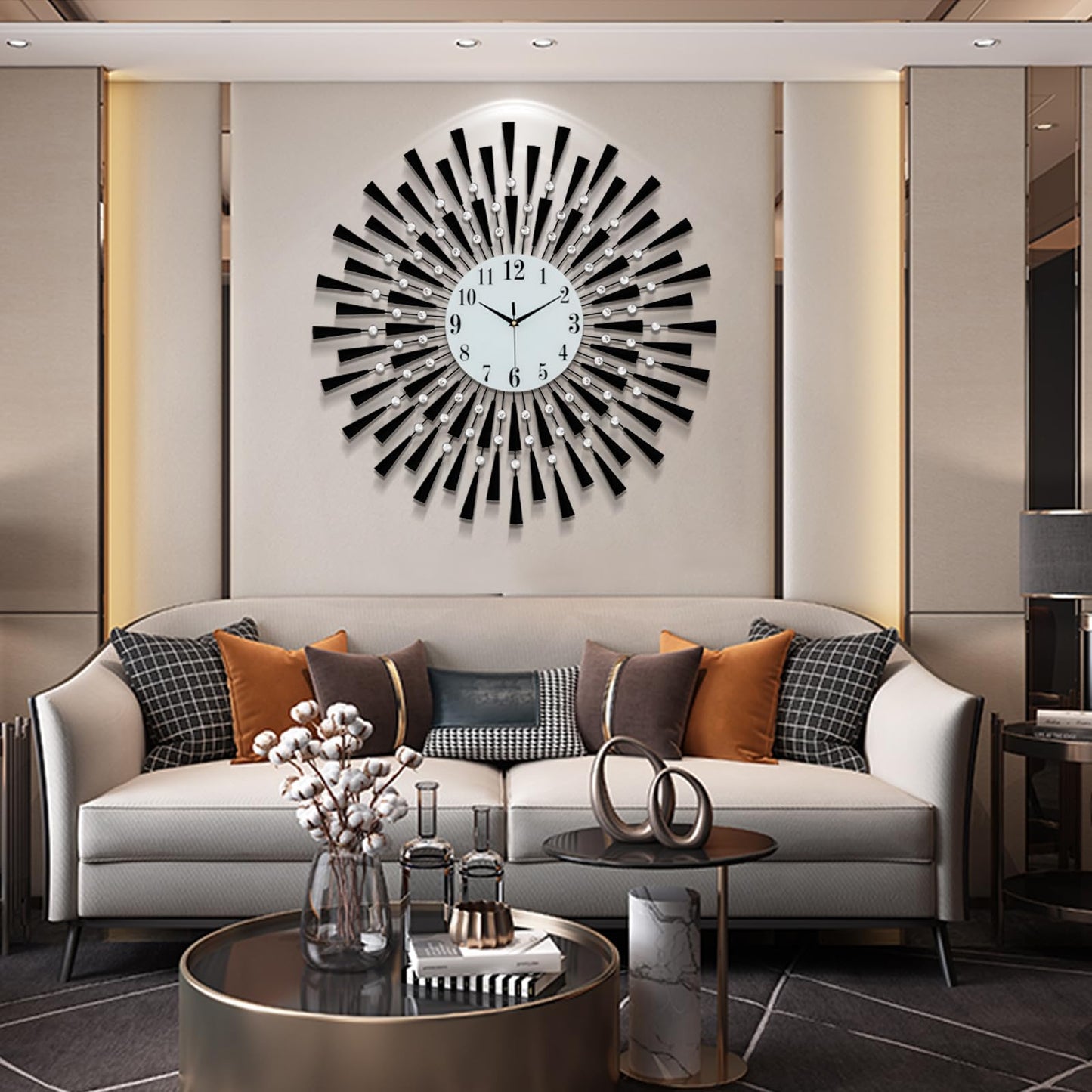 Large Round 3D Crystal Wall Clock with Silent Non-Ticking Design Battery Operated Home Decor for Living Room Bedroom Kitchen Office